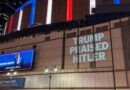 DNC projects message tying Trump to Hitler on Madison Square Garden during rally