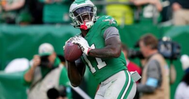 WATCH: Eagles’ A.J. Brown hurls Tanner McKee’s first NFL TD pass into crowd, offers signed jersey for ball