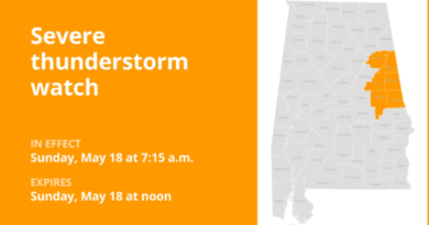 Severe thunderstorm watch in place for East Central Alabama until Sunday midday