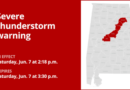 Thunderstorms with penny-sized hail and damaging winds in Alabama Saturday – gusts up to 60 mph